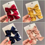 1Pair Cute Girls Hairgrips Hairpins Hair Clips Solid Color Ribbon Bow-knot Handmade Bows Barrettes Hair Accessories