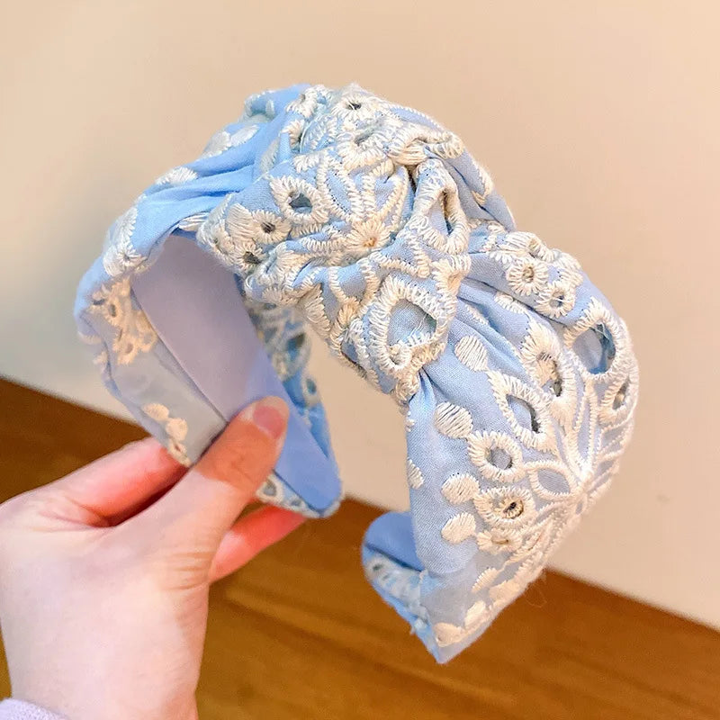 knotted Wide Headbands For Women Girls Headwear Fashion Embroidery Fabric Hairbands Female Hair bands Hoop Hair Accessories
