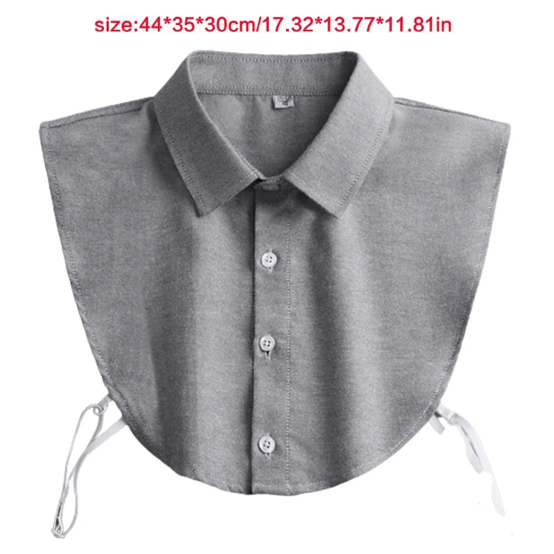 Mens Office Detachable Dickey Solid Color Button False Collar Lapel Half Shirt