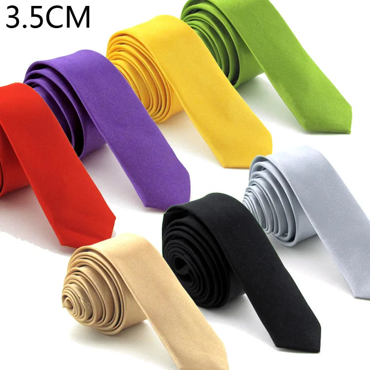 Super Slim Tie 3cm Satin Red Yellow Black Solid Ties Handmade Fashion Men Skinny Narrow Necktie for Wedding Party