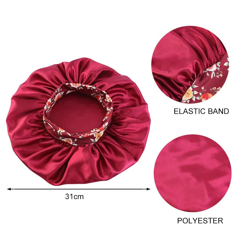 New Women's Satin Solid Sleeping Hat Night Sleep Hair Care Bonnet Nightcap Silky Shower Caps Comfortable Flower Band Unisex Cap