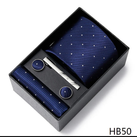 2023 New Style Wedding Gift Tie Pocket Squares Set Necktie Box Men Solid Black Suit Accessories Fit Wedding