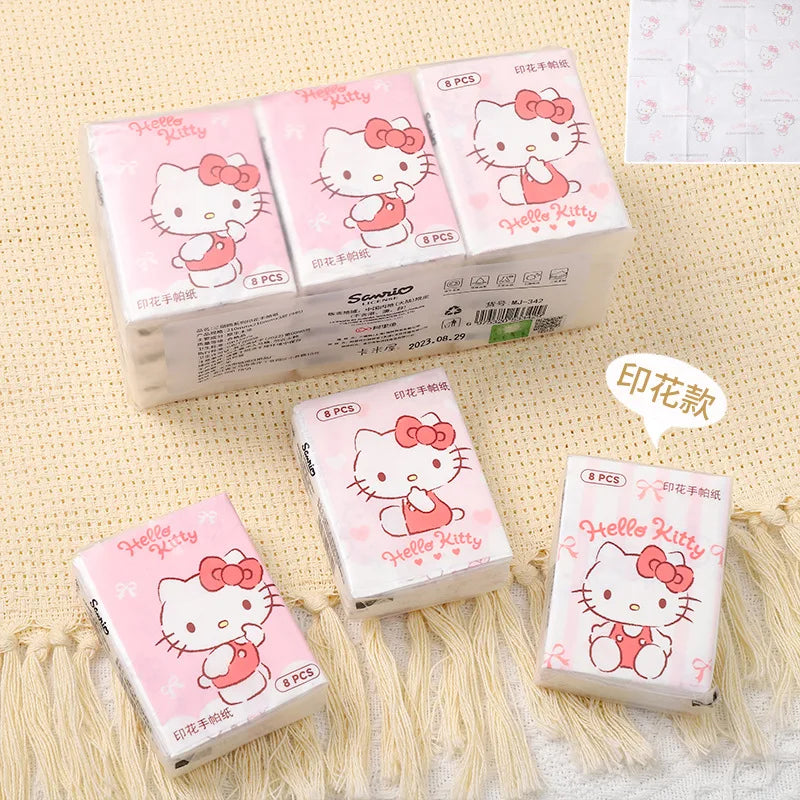 9pcs Hello Kitty  Sanrio Tissue  Pochacco Kawaii Cartoon Printed Handkerchief Cute Girl Portable Toilet Paper Girly Gift