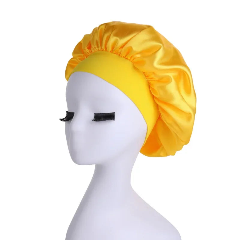 Women's Satin Solid Wide-brimmed Sleeping Hat Night Sleep Cap Hair Care Bonnet Nightcap For Women Men Unisex Cap bonnet de nuit