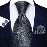 Hi-Tie Men's Tie Set Gold Paisley 100% Silk 8.5cm Wedding Ties For Men New Fashion Design Hanky Cufflinks Set Quality Necktie