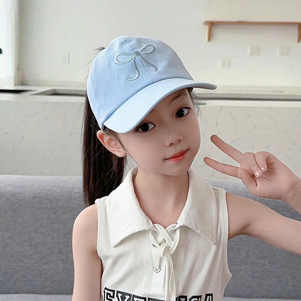 Kids Baseball Caps  Children Love Embroidery Breathable High Ponytail Baseball Caps Adjustable Summer UV Protection Snapback Hat