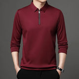 New T Shirt Zipper Polo Shirt Male Fashion Turn-Down Collar Long Sleeve Business Men Clothes