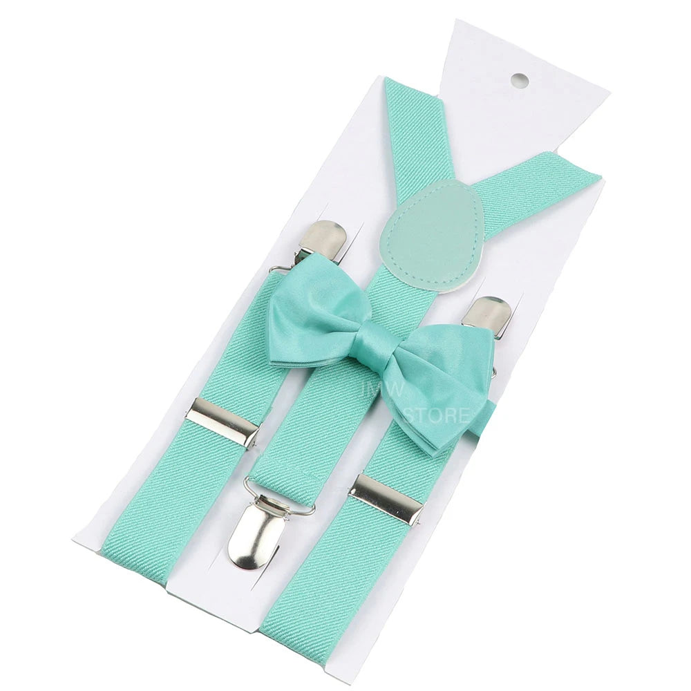 Elastic Leather Suspenders Bowtie Set Braces Men Women Sage Green Adjustable Braces Straps For Wedding Y-Back Shirt Accessories