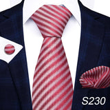 Brand Fashion 8 cm Tie For Men Woven Festive Present Tie Handkerchief Cufflink Set Necktie Shirt Accessories Red Striped