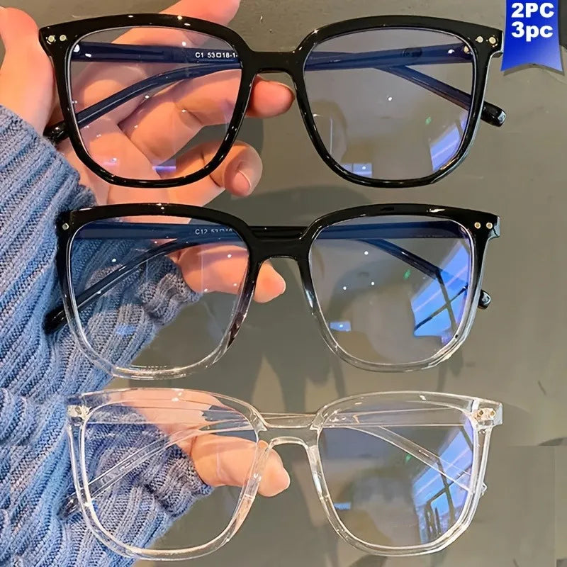 3 pieces of blue light blocking glasses - fashionable square fake glasses, anti radiation computer gaming glasses, sunglasses