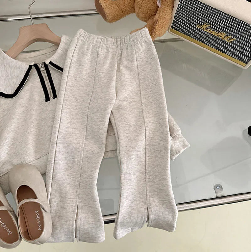Ensemble deux pièces décontracté pour fille, style coréen, printemps-automne, col poupée, sweat à capuche et pantalon à manches longues, 3-7 ans