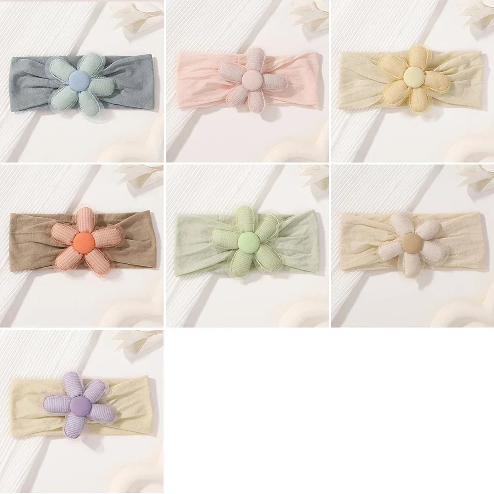 1Pc Baby Nylon Headscarf Astique Suitable Newborn Girl Flower Handmade Headband Elastic Hairband Turban Toddler Hair Accessories