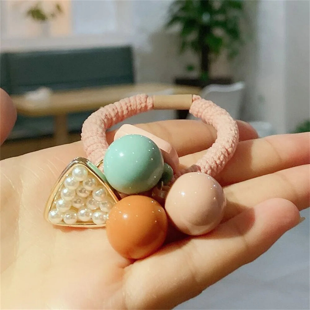 Candy Pearl Elastics Hair Ties Rhinestone Headband Ponytail Holder Non-slip Colorful Hair Ties Hair Accessories For Girls Women