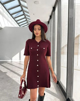 Trendix Elegant Knit Mini Dress Women Street Slim High Waist Short Sleeve Rib Sweater Dresses Vacation Bodycon Knitwear Dress