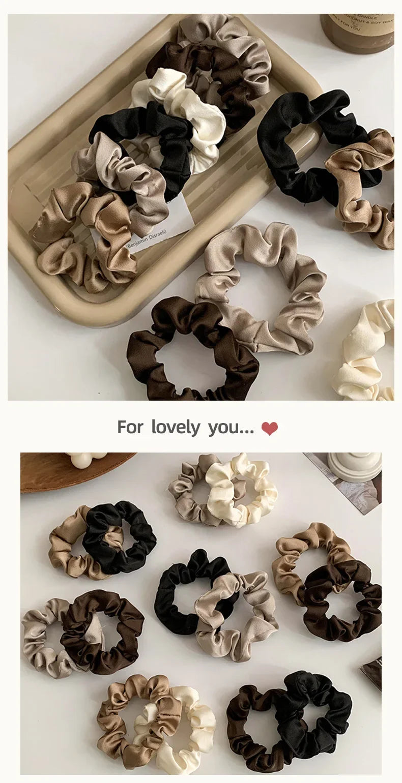 3/4/5 PCS Elastic Bands Elegant Solid Color Satin Pleated Scrunchies Woman Strong Ponytail Hair Ties Accessories Wholesale