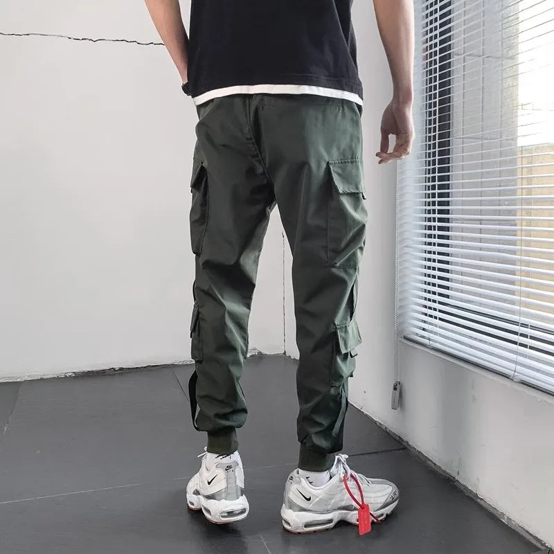 2023 Spring Hip Hop Joggers Cargo Pants Men Harem Pants Multi-Pocket Ribbons Man Sweatpants Streetwear Casual Mens Pants