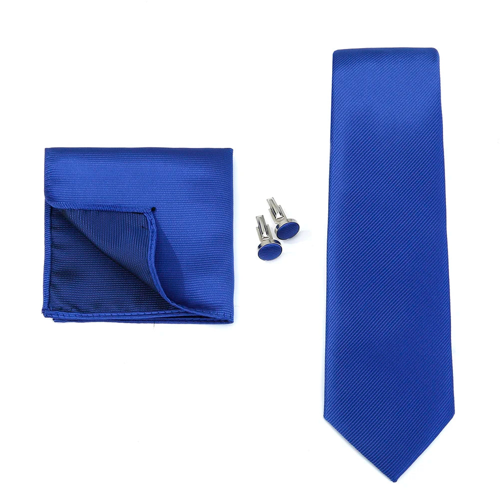 Corbata de marca de moda hecha a mano, sólida, con pañuelo y gemelos, para hombre, corbata, traje, camisa, accesorios de boda, regalos para hombre.