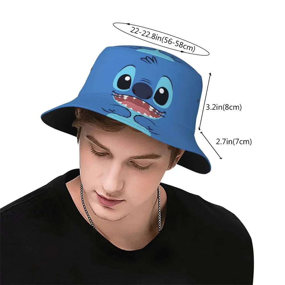 Unisex Kawaii Bucket Hats Funny Stitch Cartoon Accessories Bob Hat For Beach Headwear Lightweight
