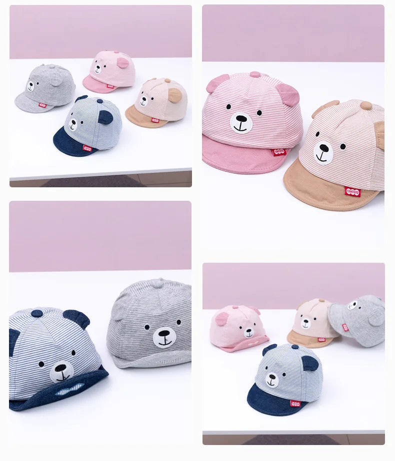 Baby Bear Baseball Cap New Spring Summer Cute Cartoon Solid Sunhat Boys Girls Cotton Snapback Caps Kid Hip Hop Fishing Hat 3-12M