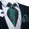 Luxury Silver Paisley Men Ascot Tie Wedding Formal Cravat Ascot Scrunch Self British Neck Tie Set Pocket Square Cufflink DiBanGu