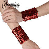 Shiny Sequined Bracelets Womens Girl Stretchy Sparkle Oversleeve Cuffs Cosplay Dancing Party Props Supplies Favors Slap Bracelet