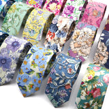 New Style Floral Printed 6cm Tie Blue Green Purple Skinny 100% Cotton Necktie For Men Women Wedding Party Suits Shirt Accessory