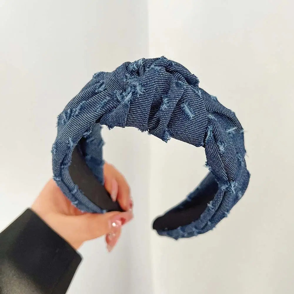 Women Denim Cloth Knotted Headbands Hairbands Headdress INS Fashion Cool Cowboy Wide Head Bands Hair Hoops