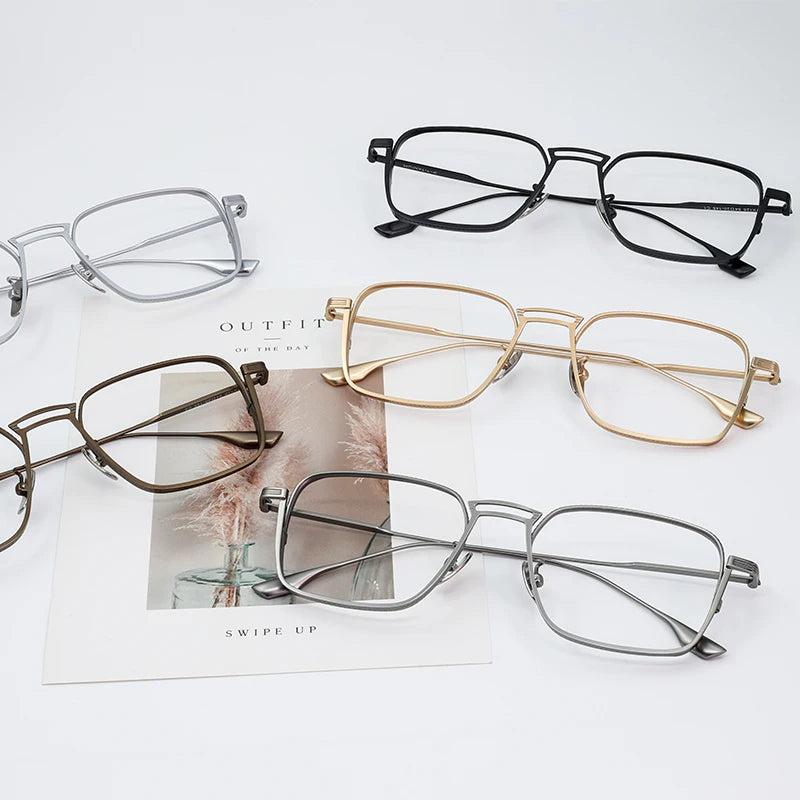 American Design Men Square Frames Handmade Retro Pure Titanium Glasses Thick Edges Business Eyeglasses Suitable for Large Faces