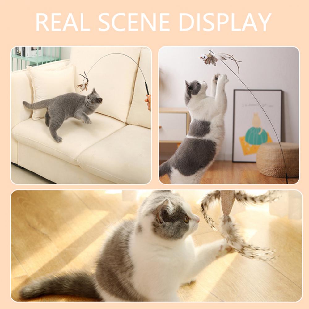 Cat Dancer Wand High Flexibility Elastic Cat Stick Wand Toy Interactive Cat Toy Cute Exchangeable Bird With Bell Cat Stick Toy