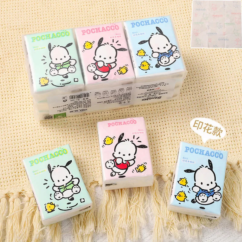 9pcs Hello Kitty  Sanrio Tissue  Pochacco Kawaii Cartoon Printed Handkerchief Cute Girl Portable Toilet Paper Girly Gift