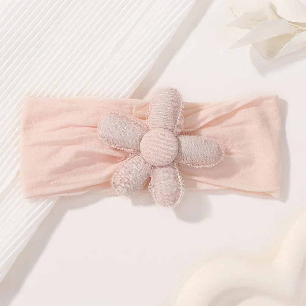 1Pc Baby Nylon Headscarf Astique Suitable Newborn Girl Flower Handmade Headband Elastic Hairband Turban Toddler Hair Accessories