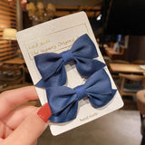 1Pair Cute Girls Hairgrips Hairpins Hair Clips Solid Color Ribbon Bow-knot Handmade Bows Barrettes Hair Accessories