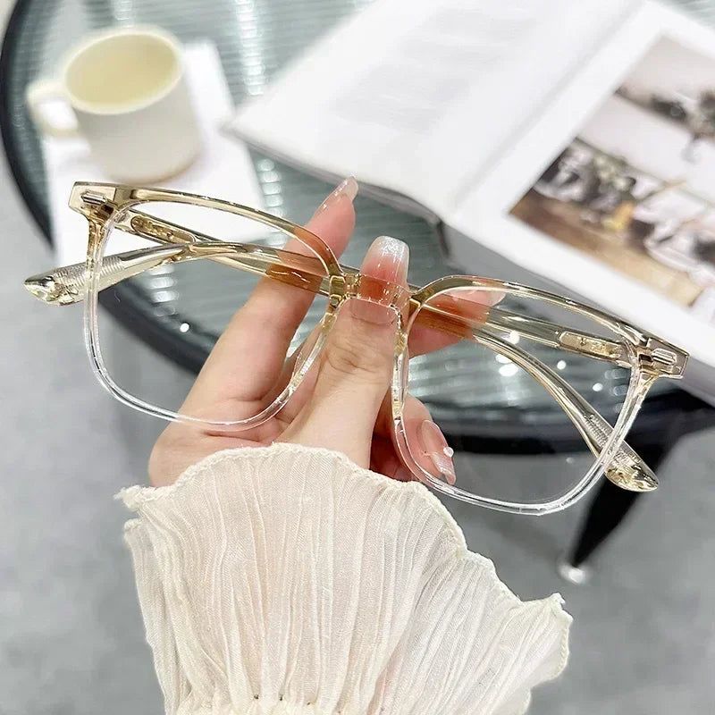 Blue Light Blocking Ladies Square Myopia Glasses New Trendy Finished Near Sight Eyeglasses Prescription Minus Eyewear Diopter