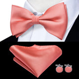 Dropshipping Solid Silk Mens Bow Tie Hanky Cufflinks Set Pre-tied Butterfly Knot Bowtie Wholesale for Male Wedding Business