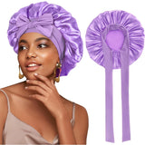 New Women Satin Bonnet Silky Sleep Cap Curly Hair Wrap For Sleeping Cap Adjustable Bonnets With Tie Band Nightcap Hair Care Cap