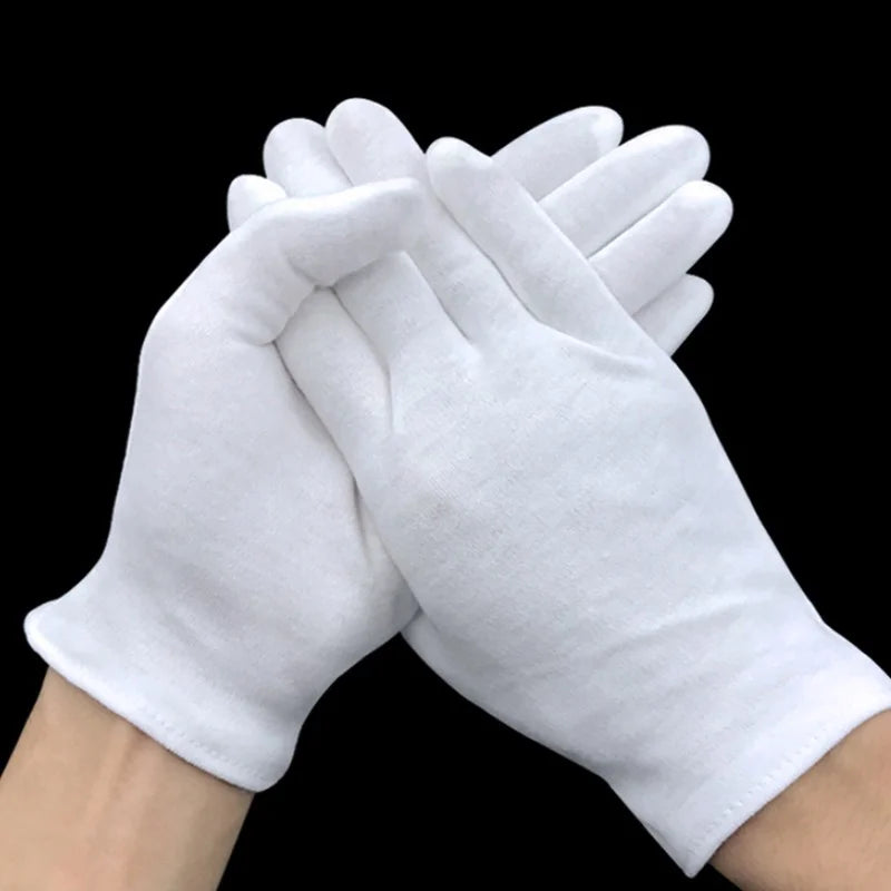 10Pcs White Cotton Work Gloves for Dry Hands Handling Film SPA Gloves Ceremonial High Stretch Gloves Household Cleaning Tools