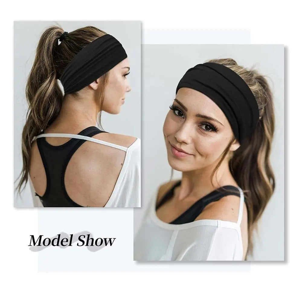 Fashion Solid Color Wide Hair Band Elastic Knotted Yoga Hairband Sports Headband Women