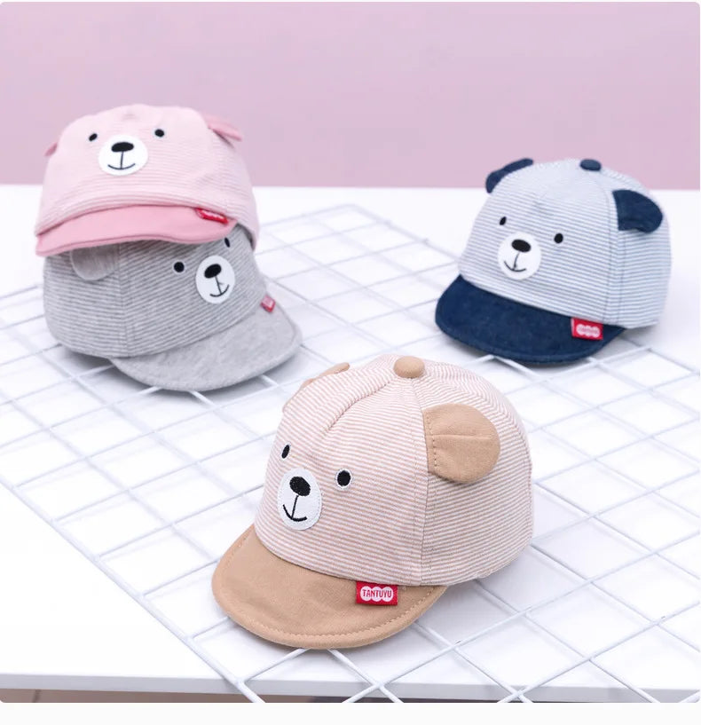 Baby Bear Baseball Cap New Spring Summer Cute Cartoon Solid Sunhat Boys Girls Cotton Snapback Caps Kid Hip Hop Fishing Hat 3-12M