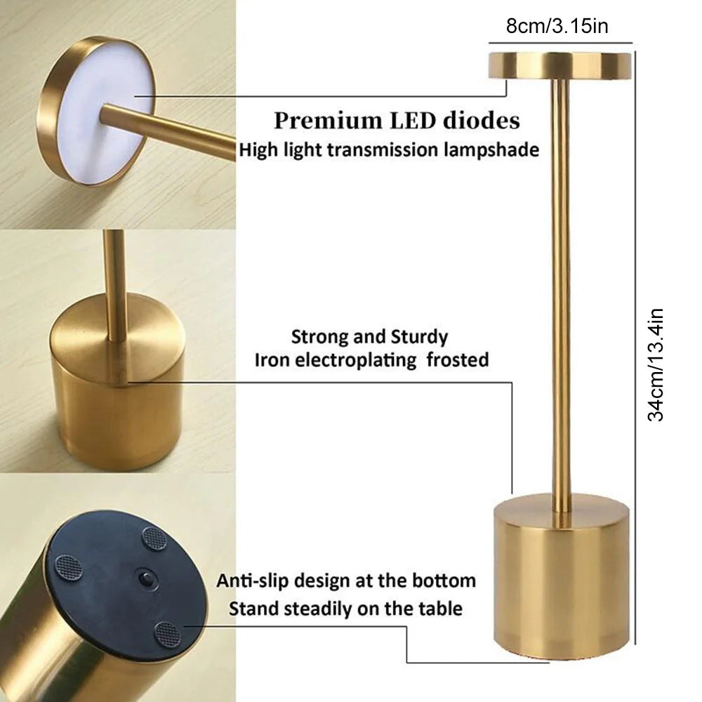 1PC Metal Classic Table Lamp USB Rechargeable Night Light Stepless Dimming Touch 3 Level Bedside Lamp Hotel Bar Decoration