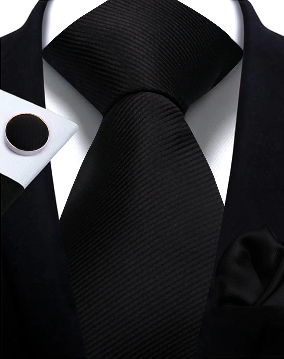 Corbata de marca de moda hecha a mano, sólida, con pañuelo y gemelos, para hombre, corbata, traje, camisa, accesorios de boda, regalos para hombre.