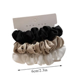 Silk Elastic Hair Bands Ponytail Holder Hair Tie Handmade White Black Coffee Hair Elastics 3Pcs Silky Satin Scrunchies Headwear