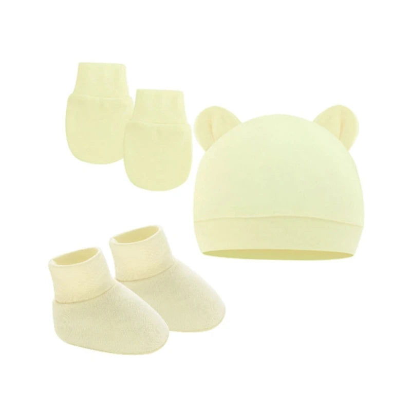 Newborn Hat+Gloves+Socks Set for Baby Boy Girl Cotton Baby Beanie Fall Casual Photography Props Soft Headwear Infant Nightcap
