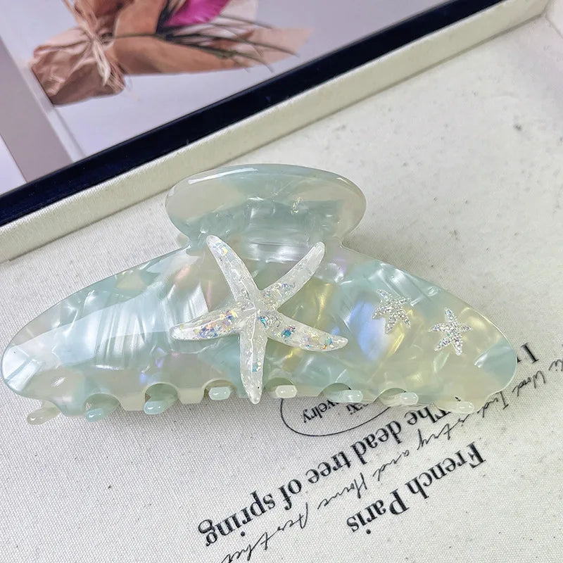 YHJ Starfish Hair Claw for Women Rhinestone Acetate Claw Clip Vacation Jewelry Hair Clip Trendy Claw Clips Hair Accessories