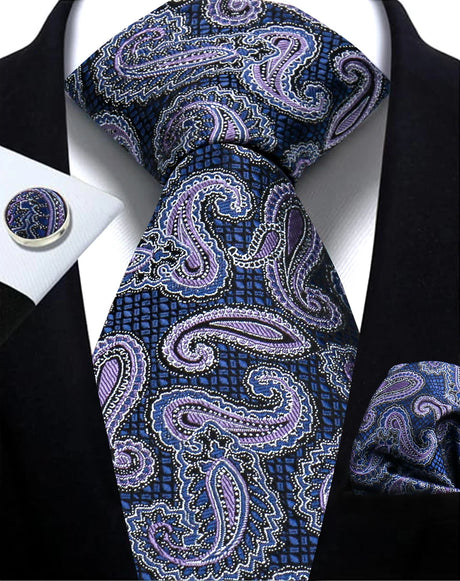 Mens Tie Paisley Jacquard Woven 8cm Formal Business Wedding Necktie Pocket Square Set Suit Cravat High Quality Handmade Gravata