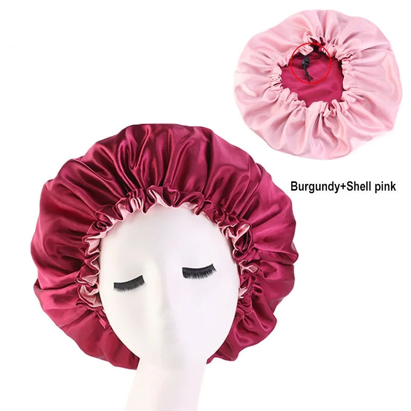 Double-Sided Sleeping Hat Adjustable Nightcap Bathing Hat Girl Sleep Protector Tool