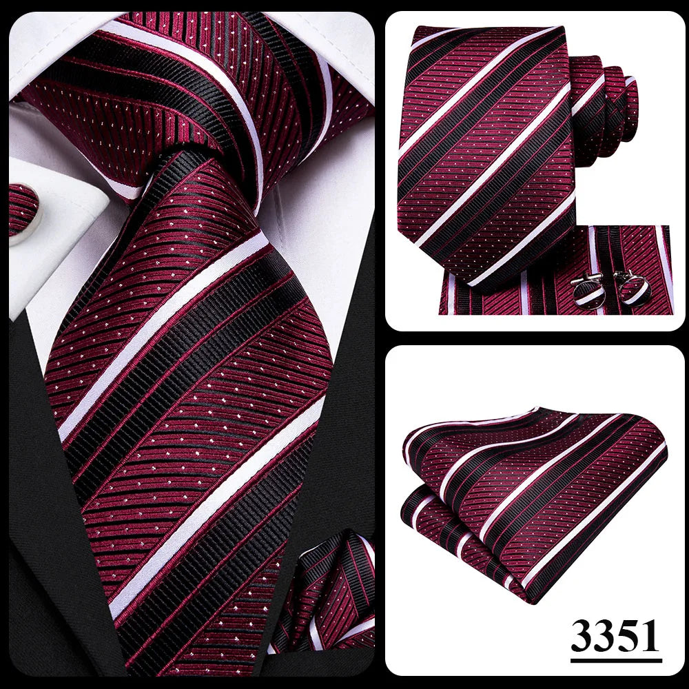 Black Red Striped Silk Wedding Tie For Men Handky Cufflink Gift Men Necktie Fashion Business Party Dropshiping Hi-Tie Designer