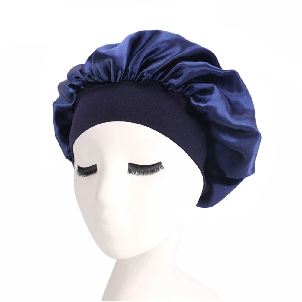 Newly Women's Satin Solid Sleeping Hat Night Hair Care Bonnet Nightcap For Women Men Unisex Cap