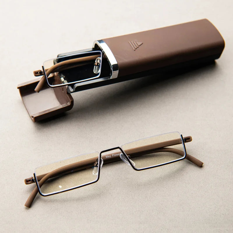 Blue light Blocking Reading Glasses for Men Metal Frame Readers Magnifier Presbyopia Lens Eyewear With Case +1.25+1.75+2.25