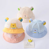 Summer Breathable Mesh Baby Hat Cute Bear Infant Boy Girl Bucket Hats Korean Cartoon Toddler Kids Casual Fisherman Cap