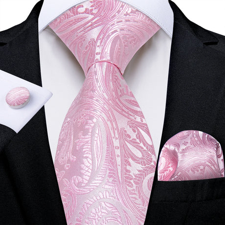 Pink Striped Floral Solid Paisley 8cm Silk Men's Tie Set Handkerchief Cufflinks Wedding Business Prom Accessories Tie Cravat